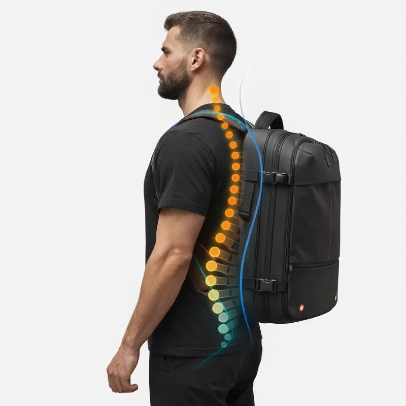 Padded shoulder straps of the Fluxis Compact TravelPro backpack for comfort